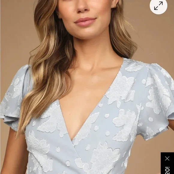 Lulu’s Compelling Love Light Blue Jacquard Short Sleeve Maxi Dress - Picture 2 of 16